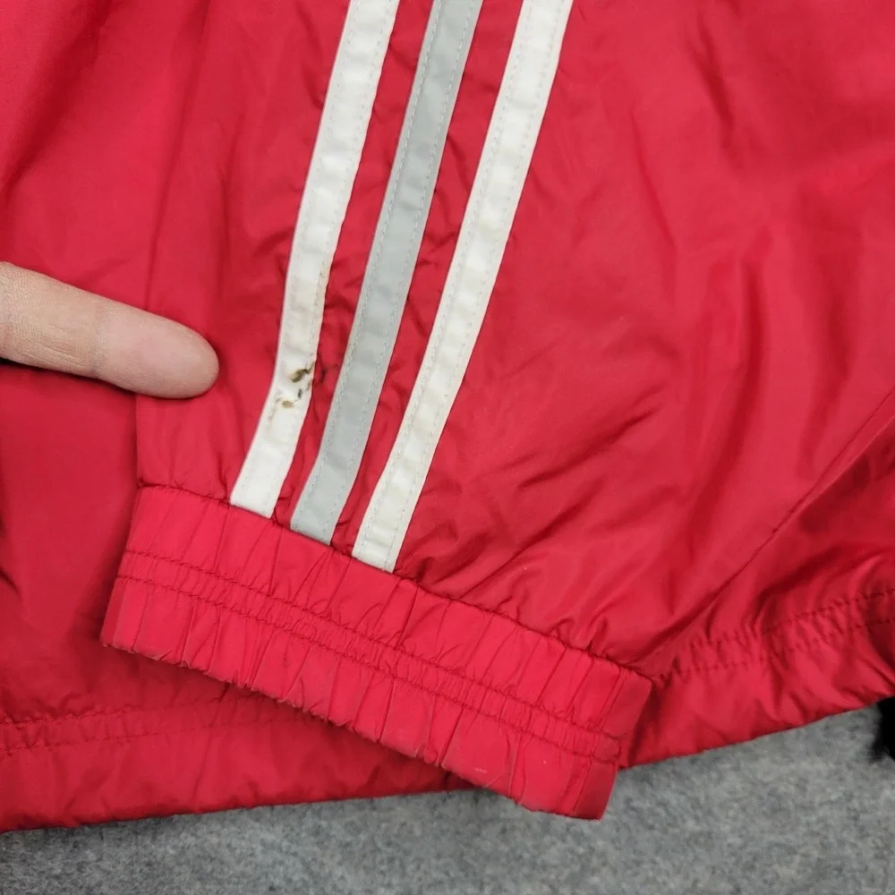 Vintage Adidas Jacket Mens Large Red Full Zip Track 3 Stripes‎ Windbreaker 2000s
